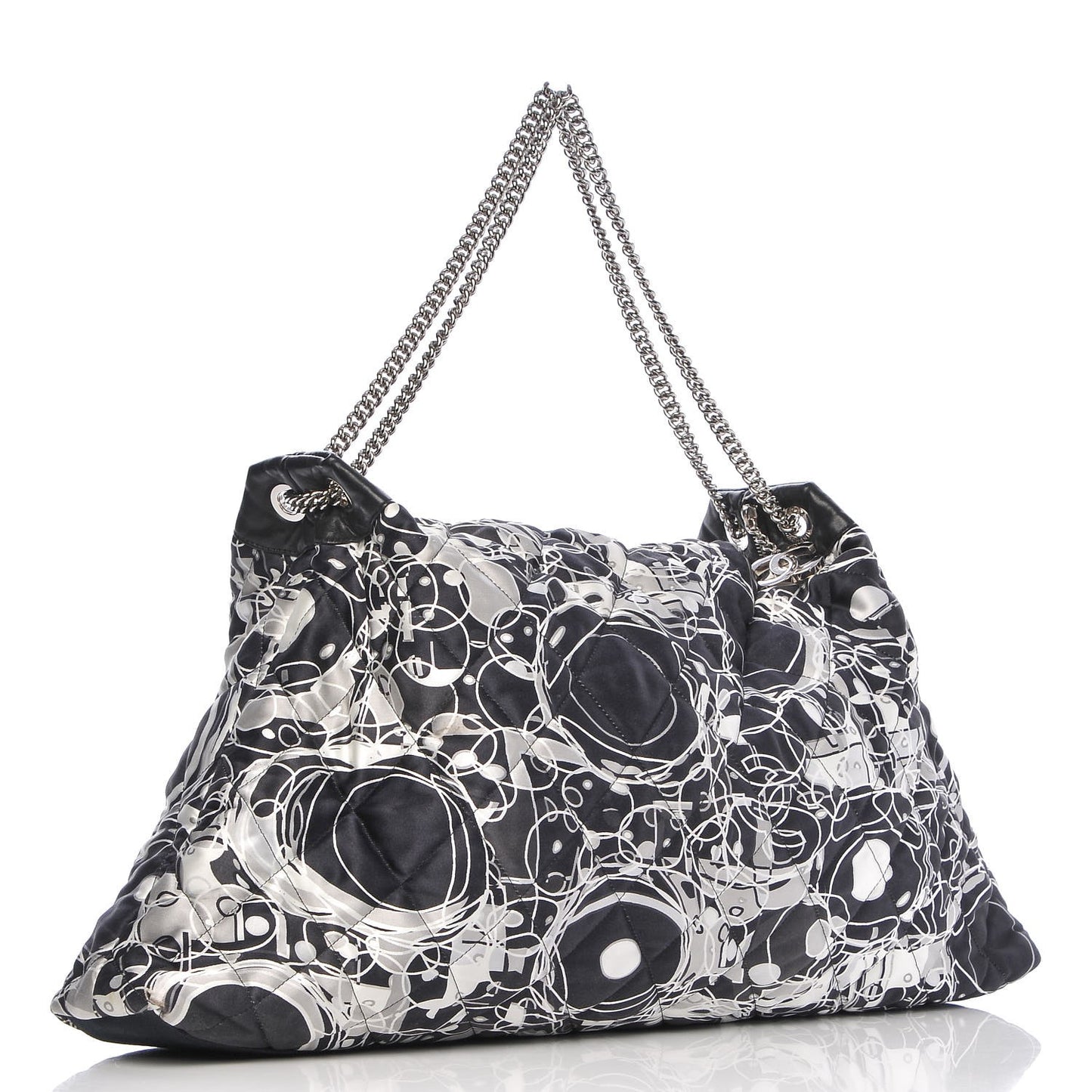 Satin Quilted Large Kaleidoscope Tote Black