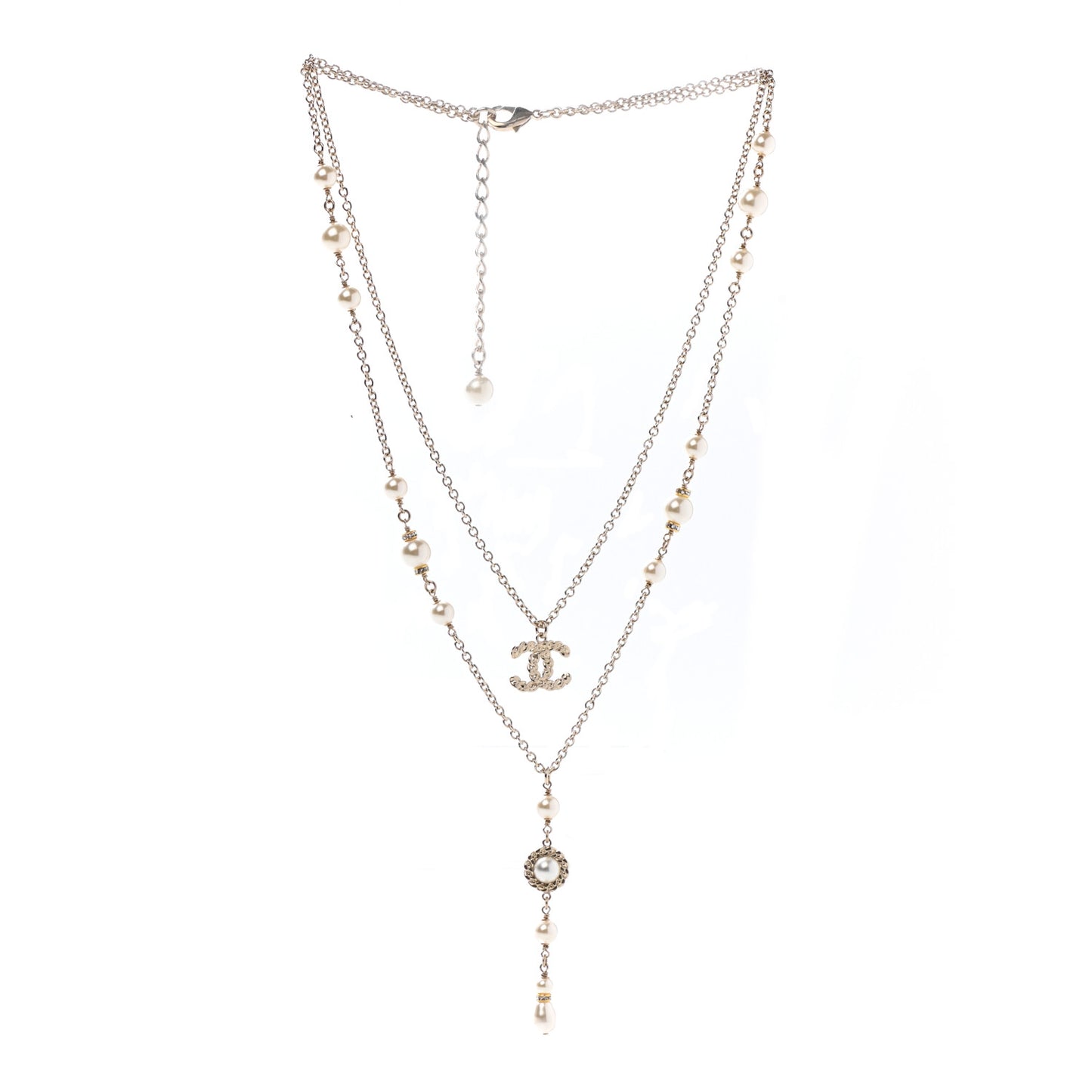 Pearl Crystal CC Multi Strand Necklace Gold