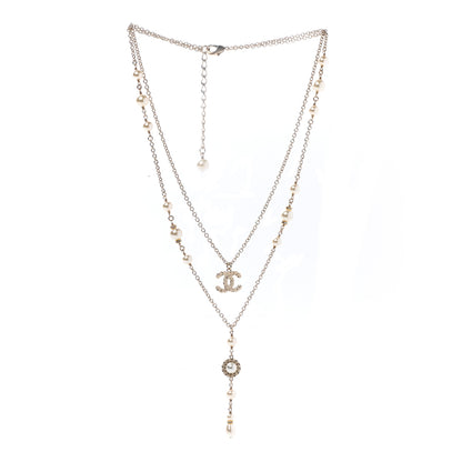 Chanel Pearl Crystal CC Multi Strand Necklace Gold 3 of 7