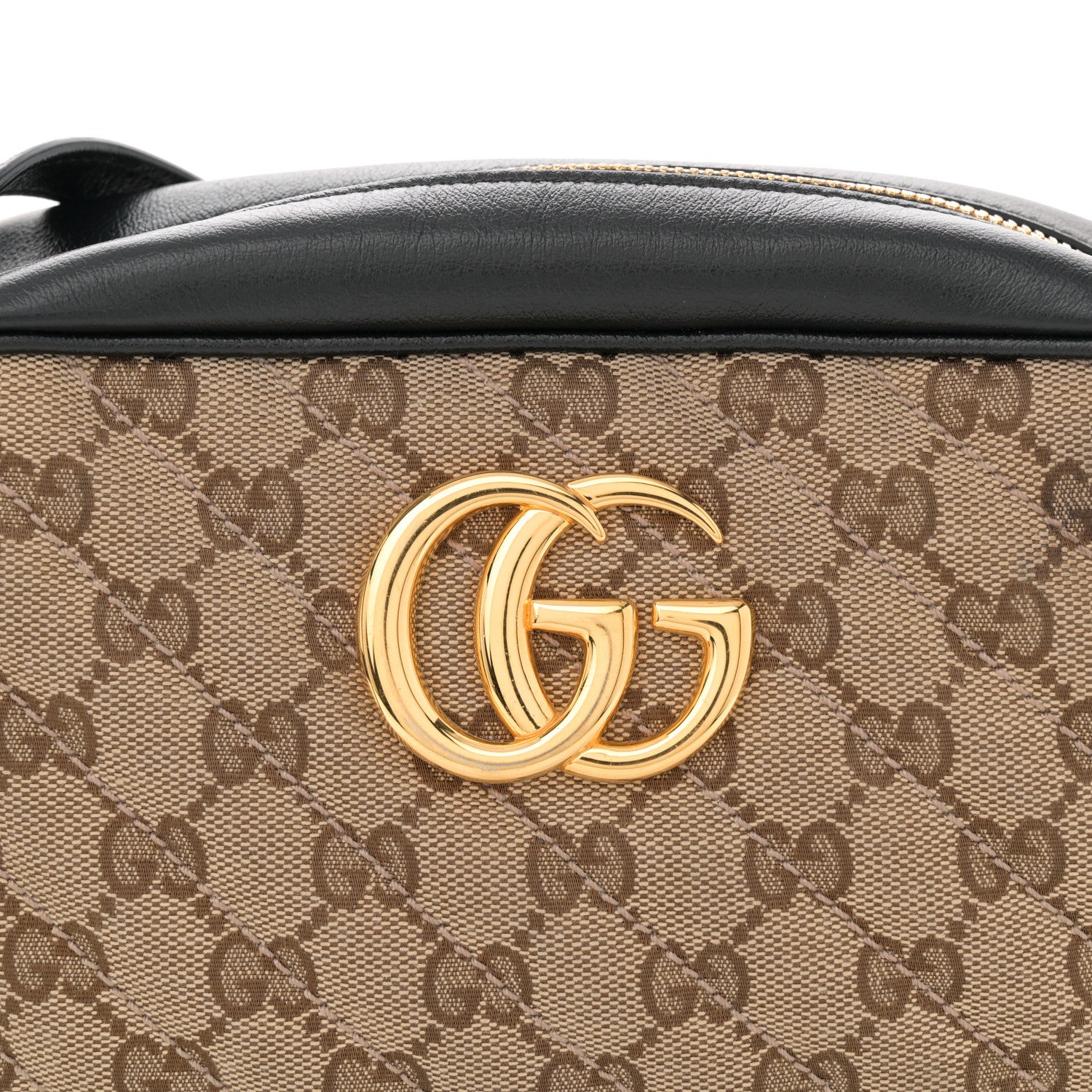 Gucci Monogram Matelasse Diagonal Small GG Marmont Chain Shoulder Bag Beige Black 8 of 11