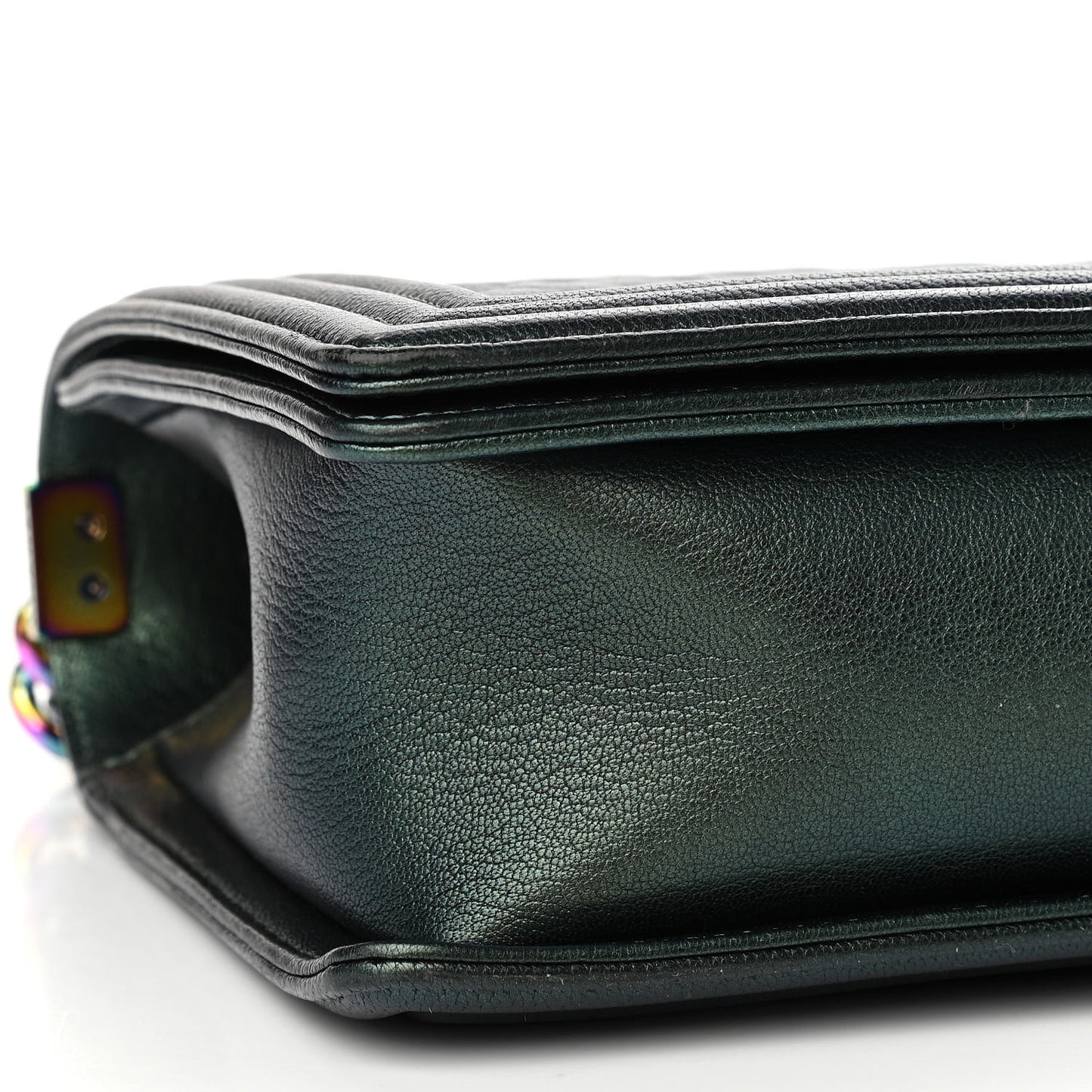 Iridescent Goatskin Quilted New Medium Boy Flap Green