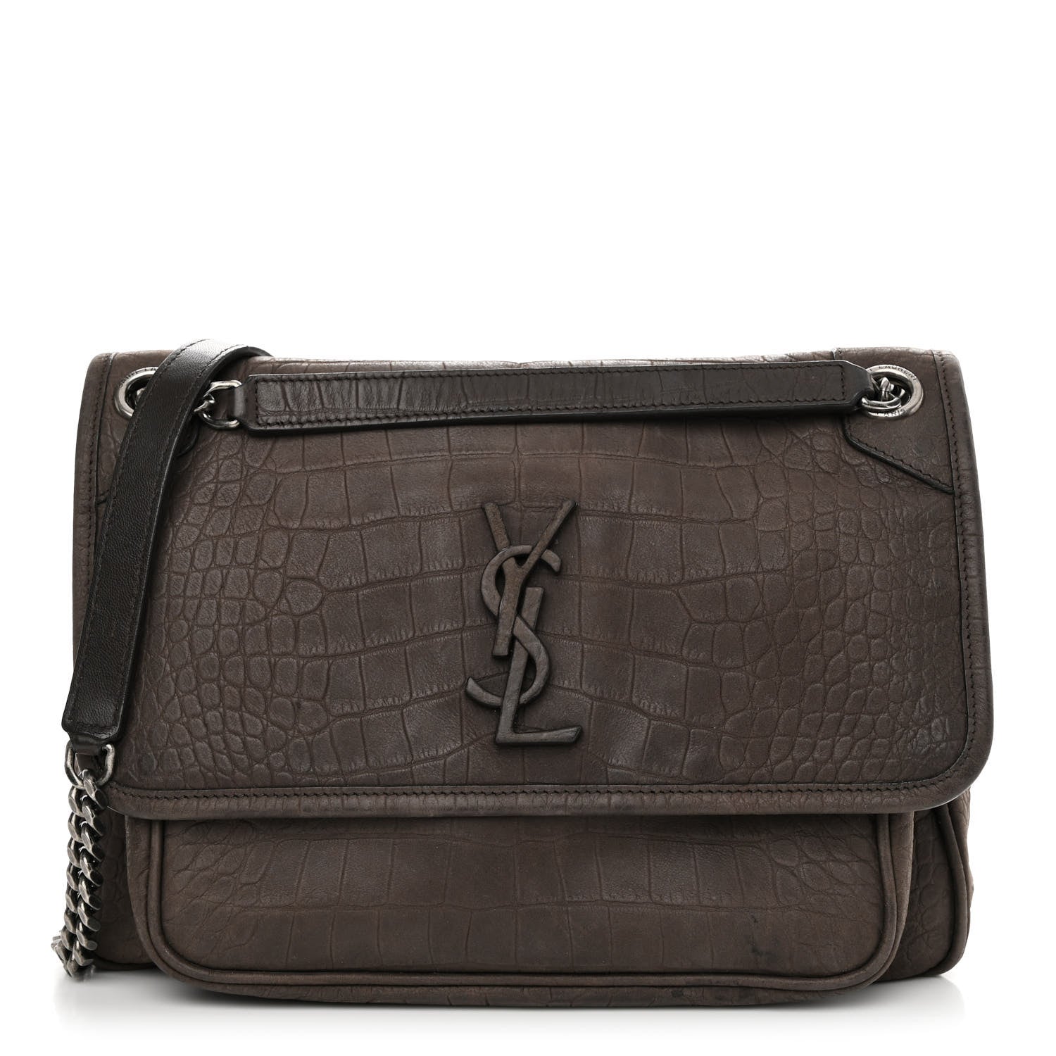 Saint Laurent Nubuck Crocodile Embossed Monogram Medium Niki Chain Satchel Wood 1 of 11