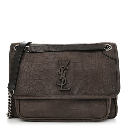 Saint Laurent Nubuck Crocodile Embossed Monogram Medium Niki Chain Satchel Wood 1 of 11