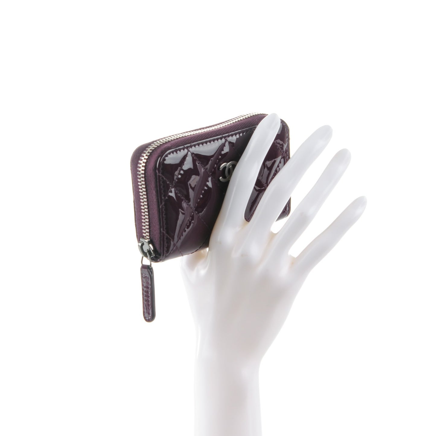 Patent Calfskin Quilted Zip Coin Purse Purple