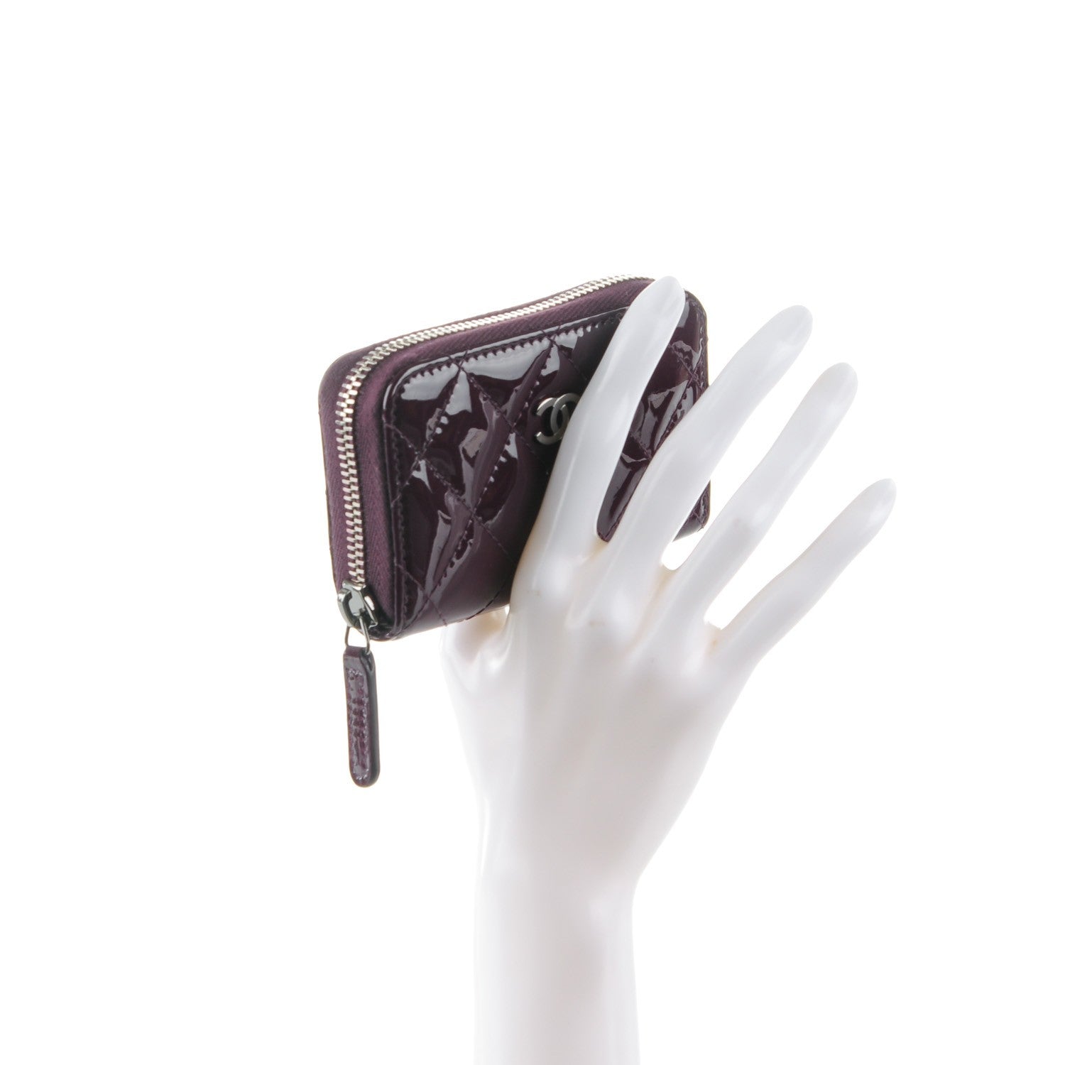 Chanel Patent Calfskin Quilted Zip Coin Purse Purple 2 of 7