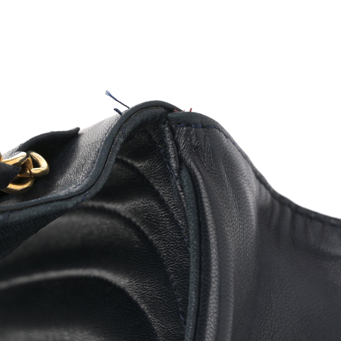 Lambskin Ribbon Quilted Small Single Flap Navy