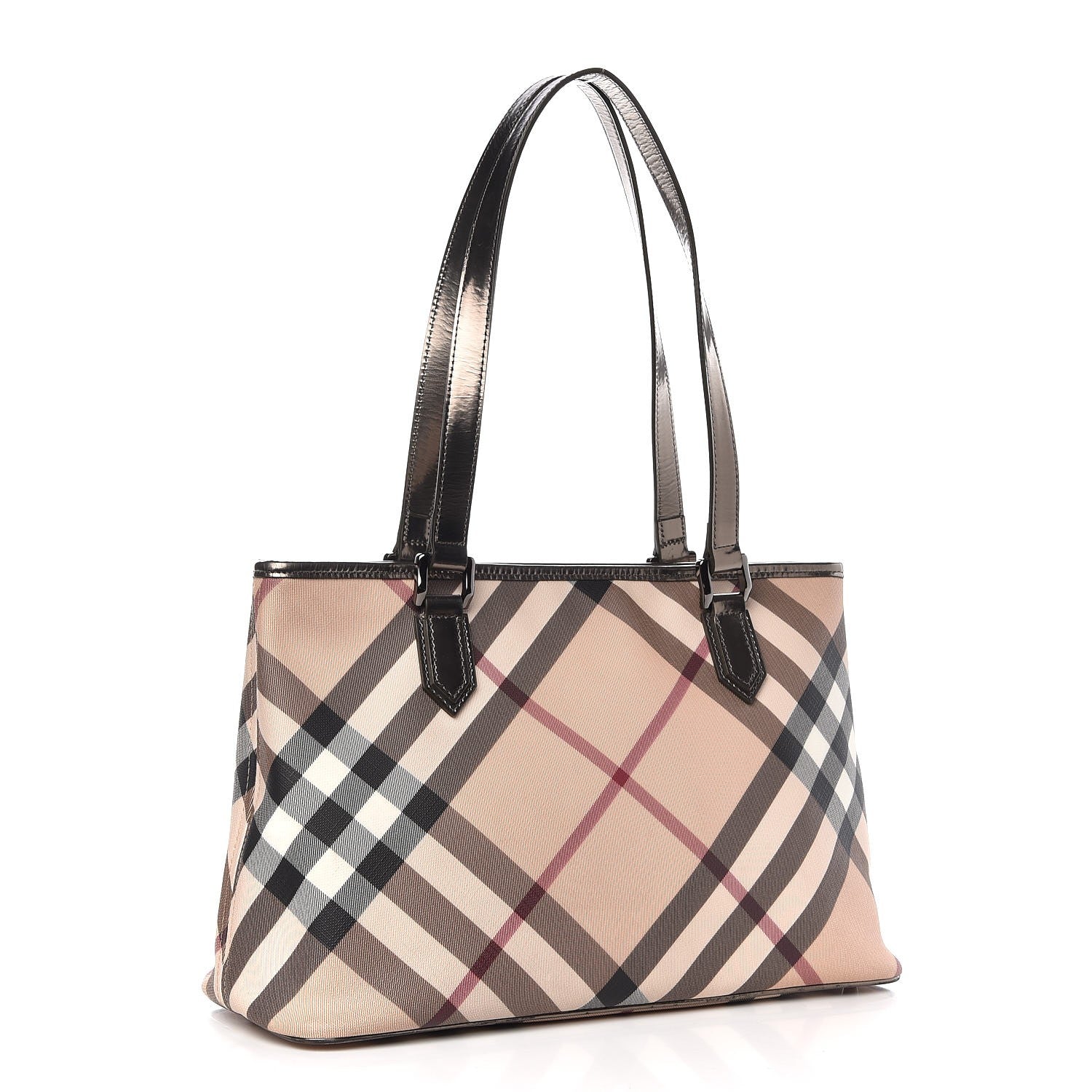 Burberry Patent Nova Check Shopper Tote Nickel 3 of 13