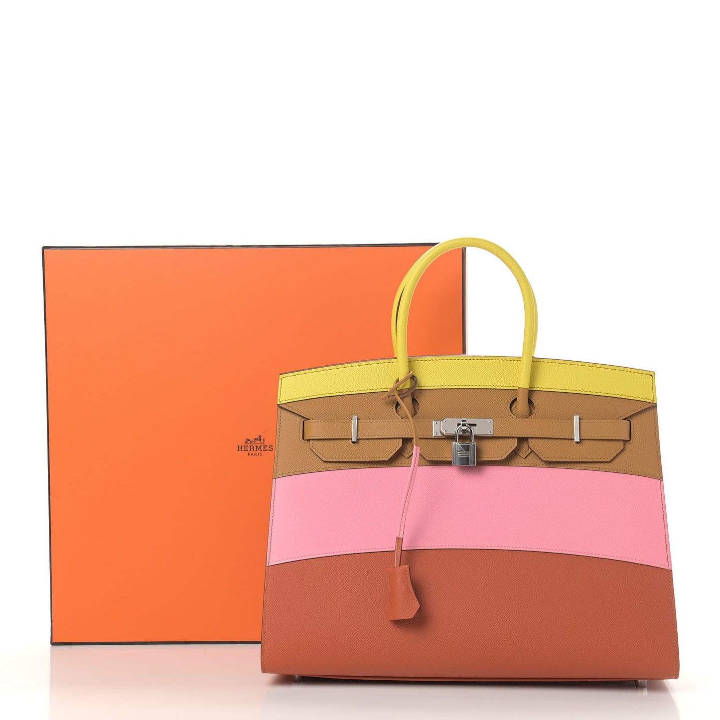 Epsom Sunrise Birkin Sellier 35 Lime Sesame Rose Confetti Terre Battue