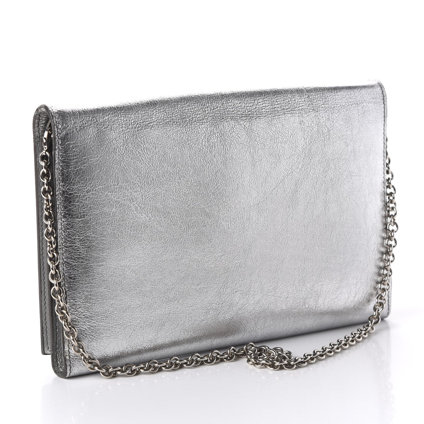 Metallic Crinkled Calfskin Belle de Jour Chain Clutch Silver