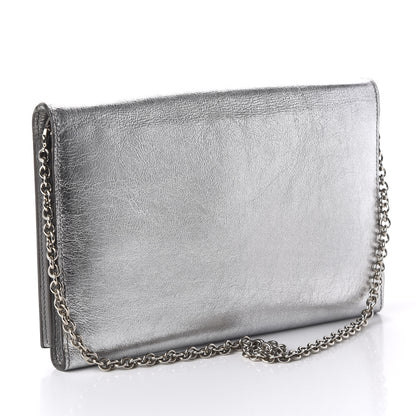 Saint Laurent Metallic Crinkled Calfskin Belle de Jour Chain Clutch Silver 3 of 9