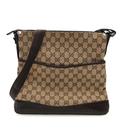 Gucci Monogram Calfskin Perforated Medium Flat Messenger Bag Dark Brown 1 of 8