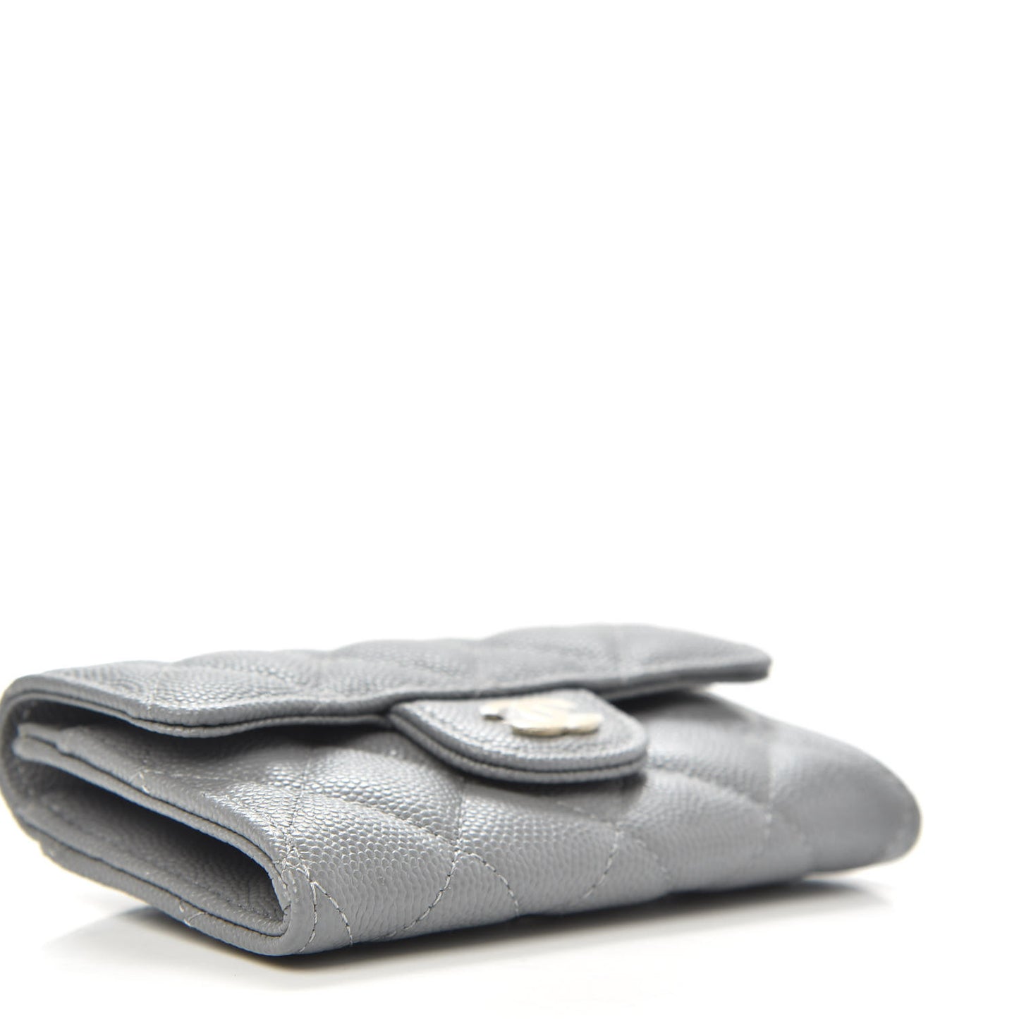 Caviar Quilted Flap Card Holder Wallet Dark Grey