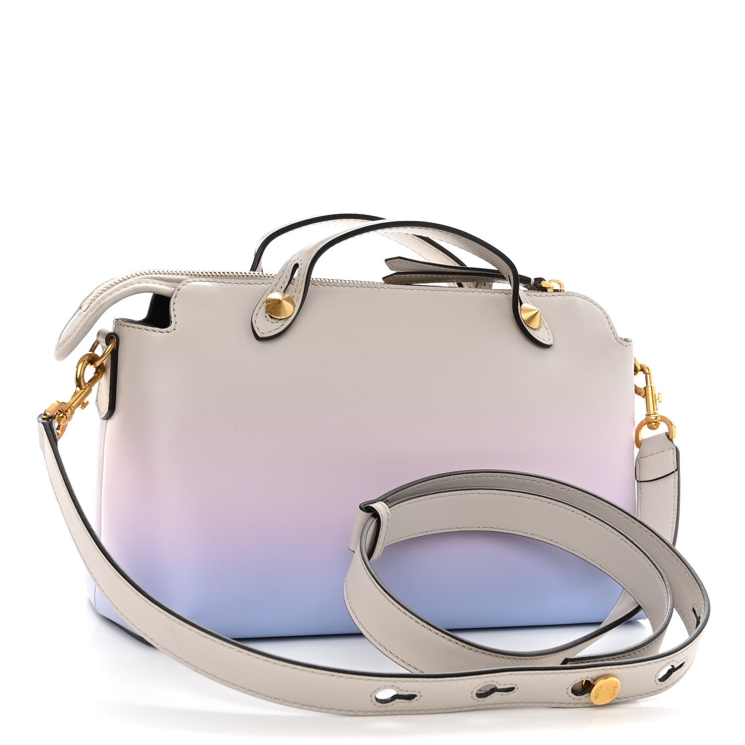 Fendi X JOSHUA VIDES Vitello Century Sfumato Medium By The Way Boston Bag Ghiaia Rosa Azzurro 3 of 10