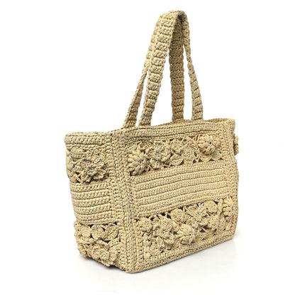 Christian Dior Woven Raffia Floral Embellished Small Book Tote Natural 4 of 14