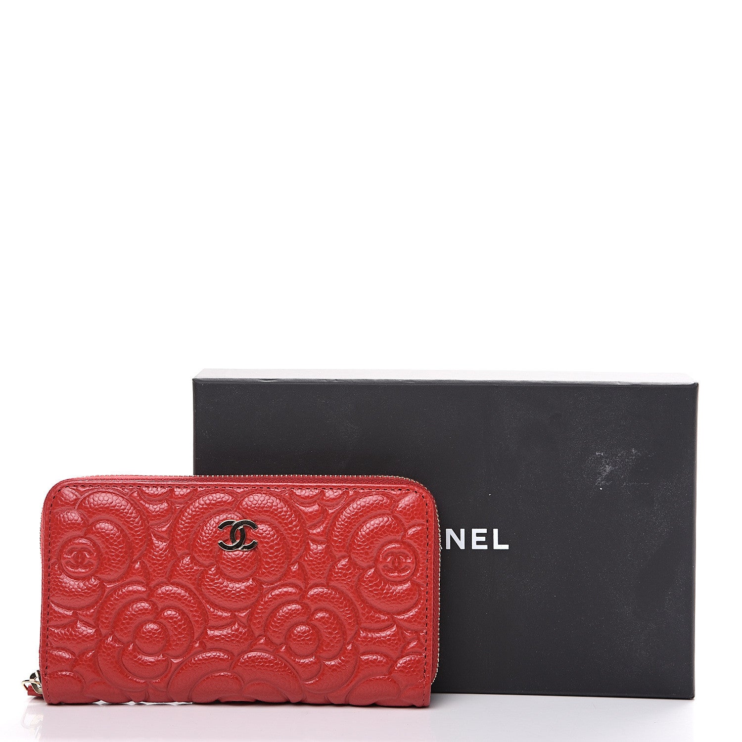 Chanel Caviar Camellia Embossed Medium Zip Around Wallet Red 8 of 8