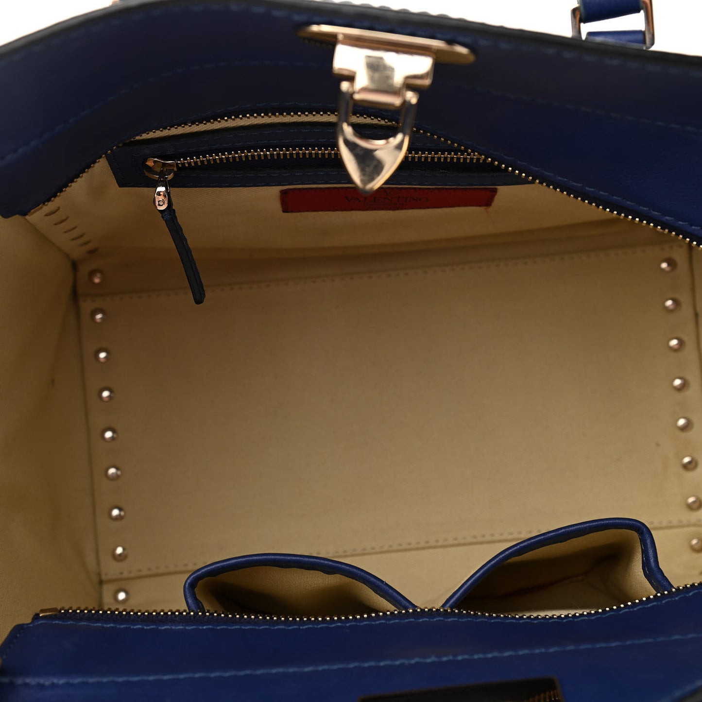 Vitello Small Rockstud Double Handle Tote Blue China