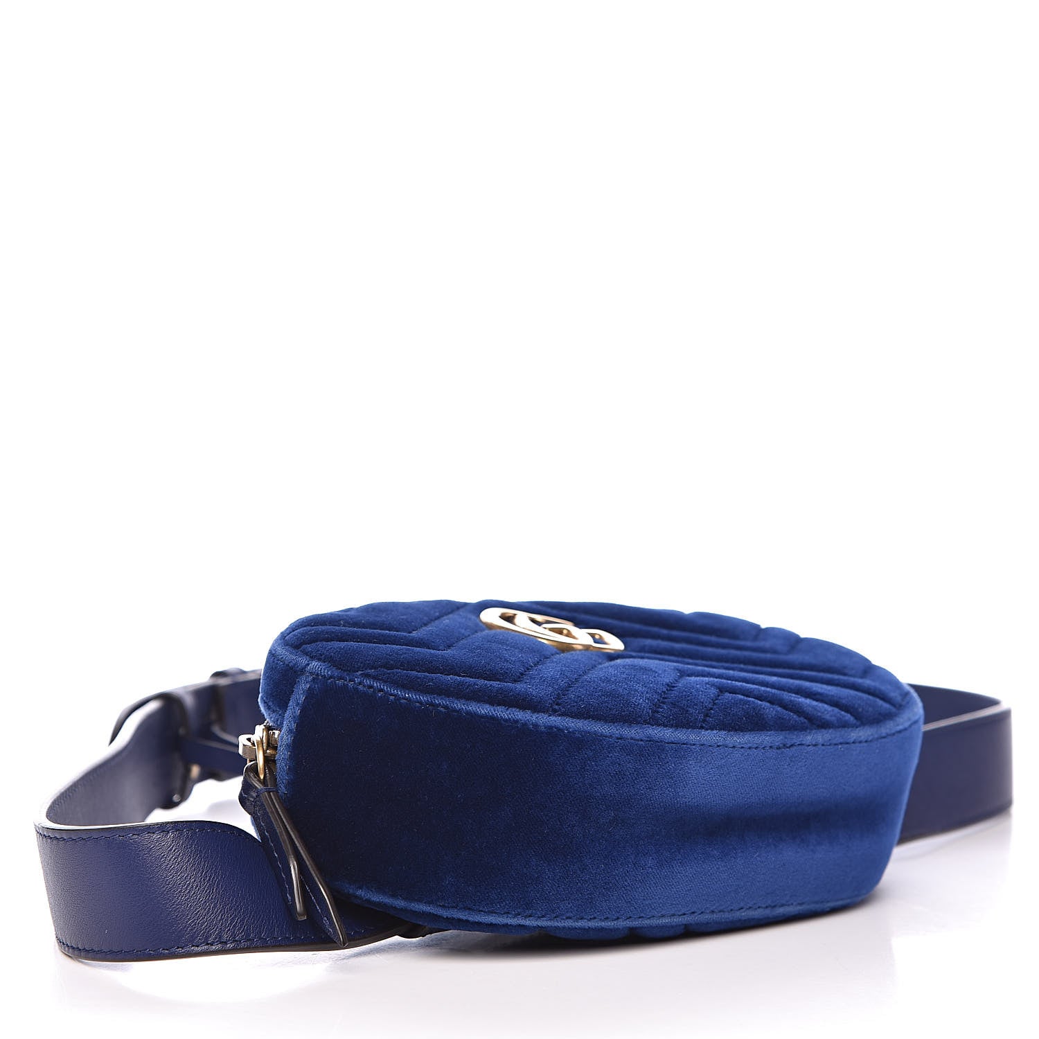 Gucci Velvet Matelasse GG Marmont Belt Bag 85 34 Cobalt Blue 4 of 10