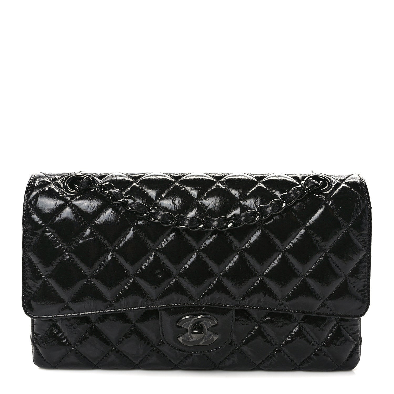 Chanel Shiny Crumpled Calfskin Quilted Medium Double Flap So Black 1 of 10