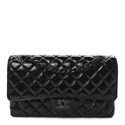 Chanel Shiny Crumpled Calfskin Quilted Medium Double Flap So Black 1 of 10