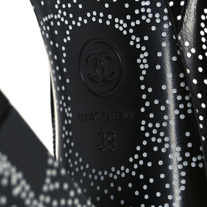 Chanel Calfskin Camellia Printed Ankle Boots 39 Black White 7 of 10
