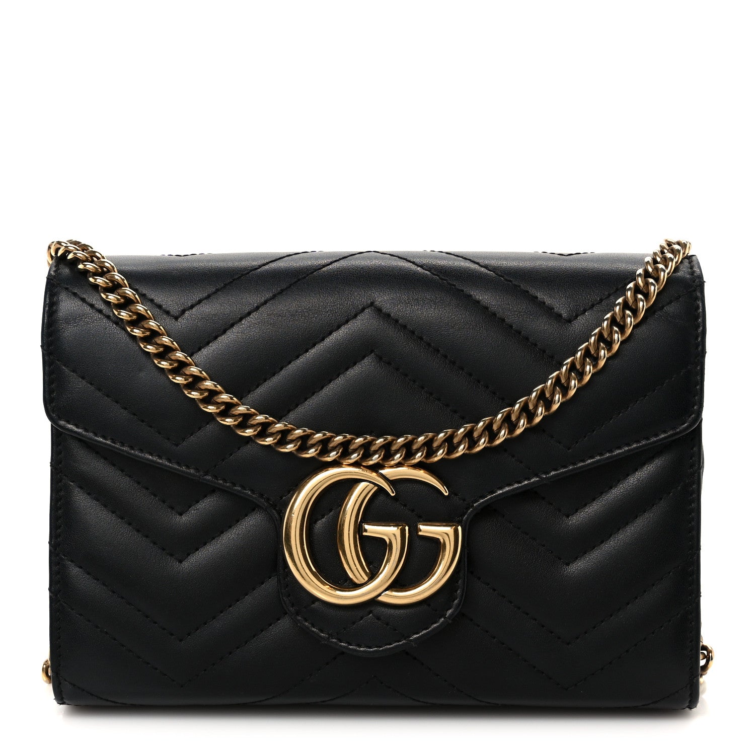 Gucci Calfskin Matelasse GG Marmont Chain Wallet Black 1 of 10