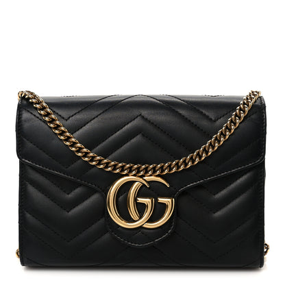 Gucci Calfskin Matelasse GG Marmont Chain Wallet Black 1 of 10