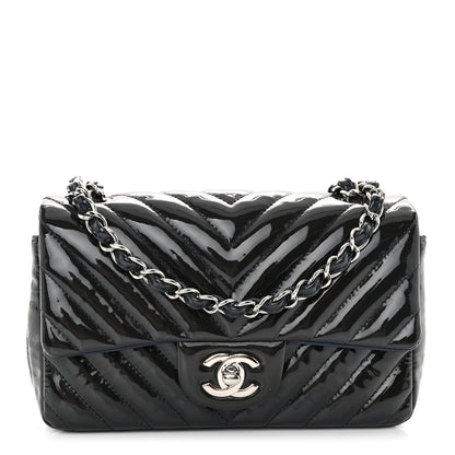 Chanel Patent Calfskin Chevron Quilted Mini Rectangular Flap Navy Blue 1 of 12