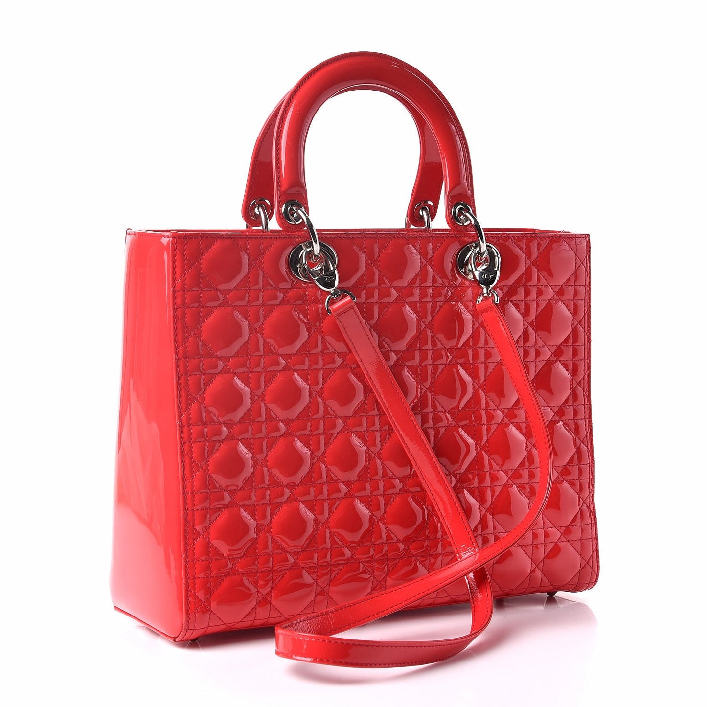 Patent Cannage Large Lady Dior Red