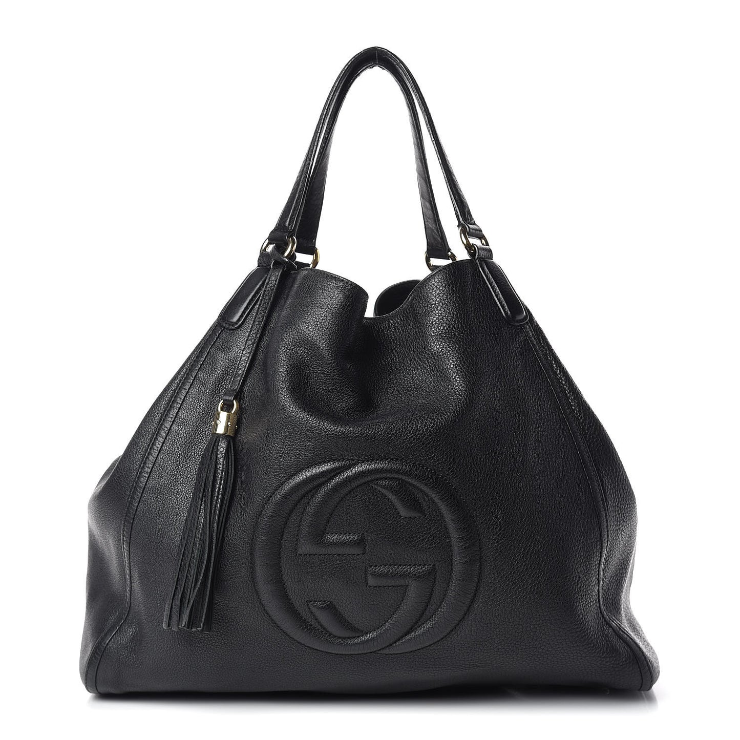 Pebbled Calfskin Large Soho Shoulder Bag Black
