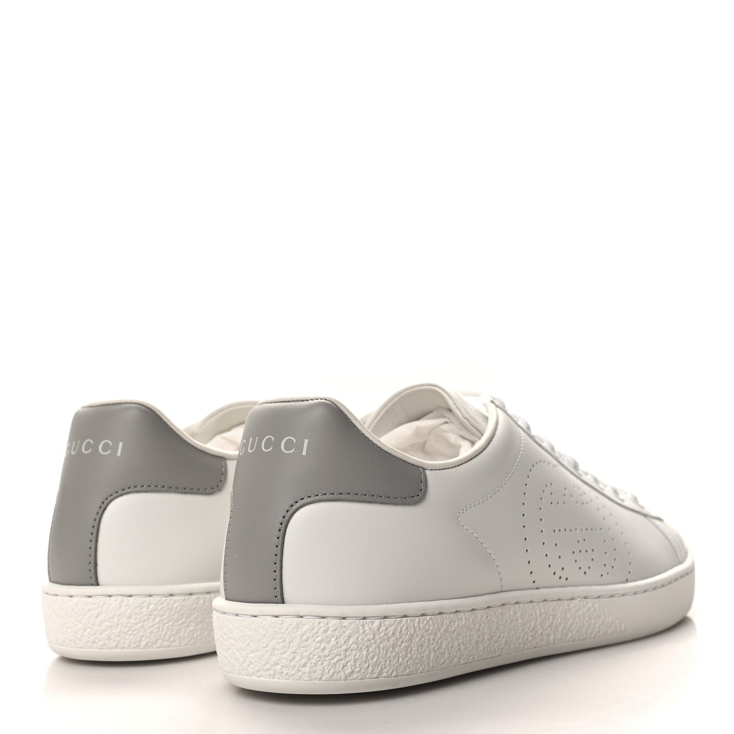 Calfskin Interlocking G Perforated Womens Ace Sneakers 38.5 White Grey Sky