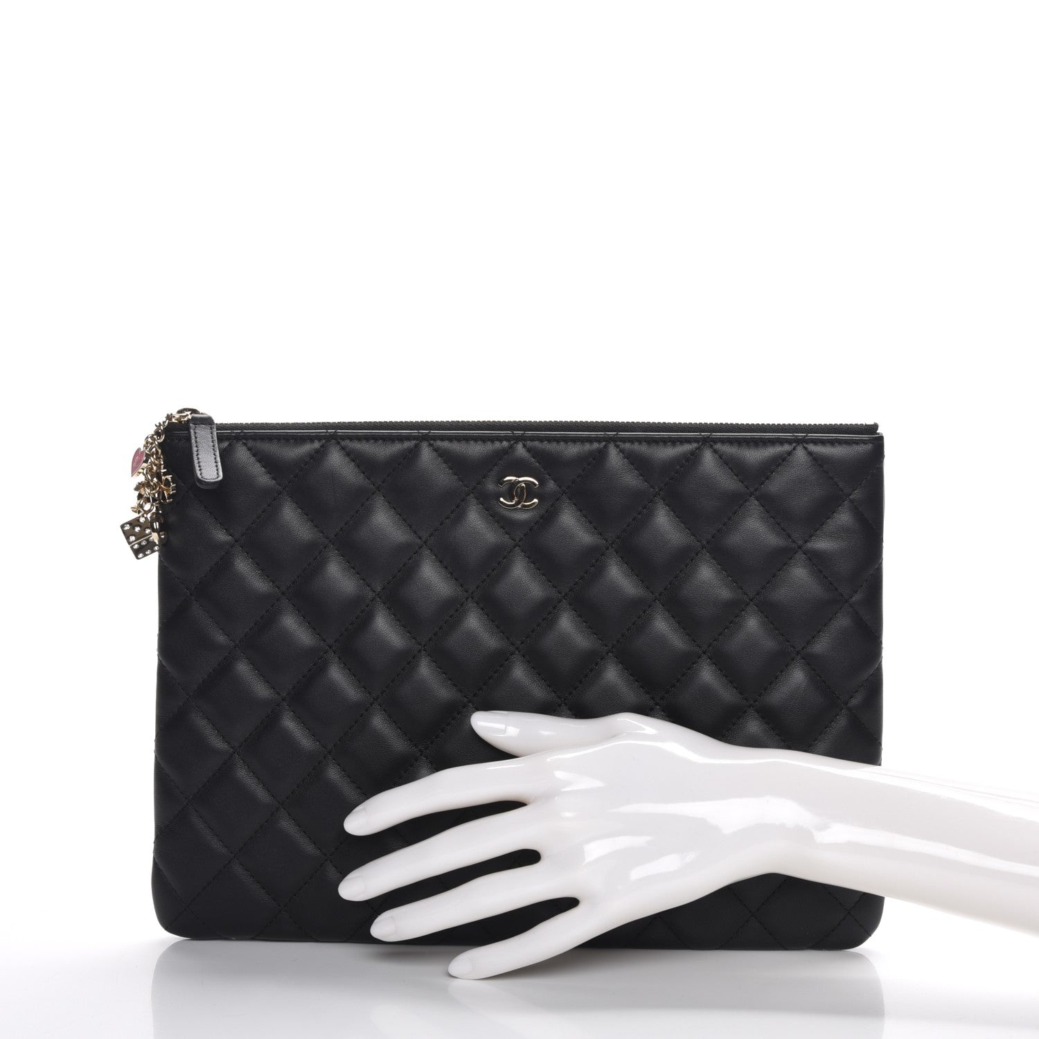Chanel Lambskin Quilted Medium Casino Beauty CC Cosmetic Case Black 2 of 8