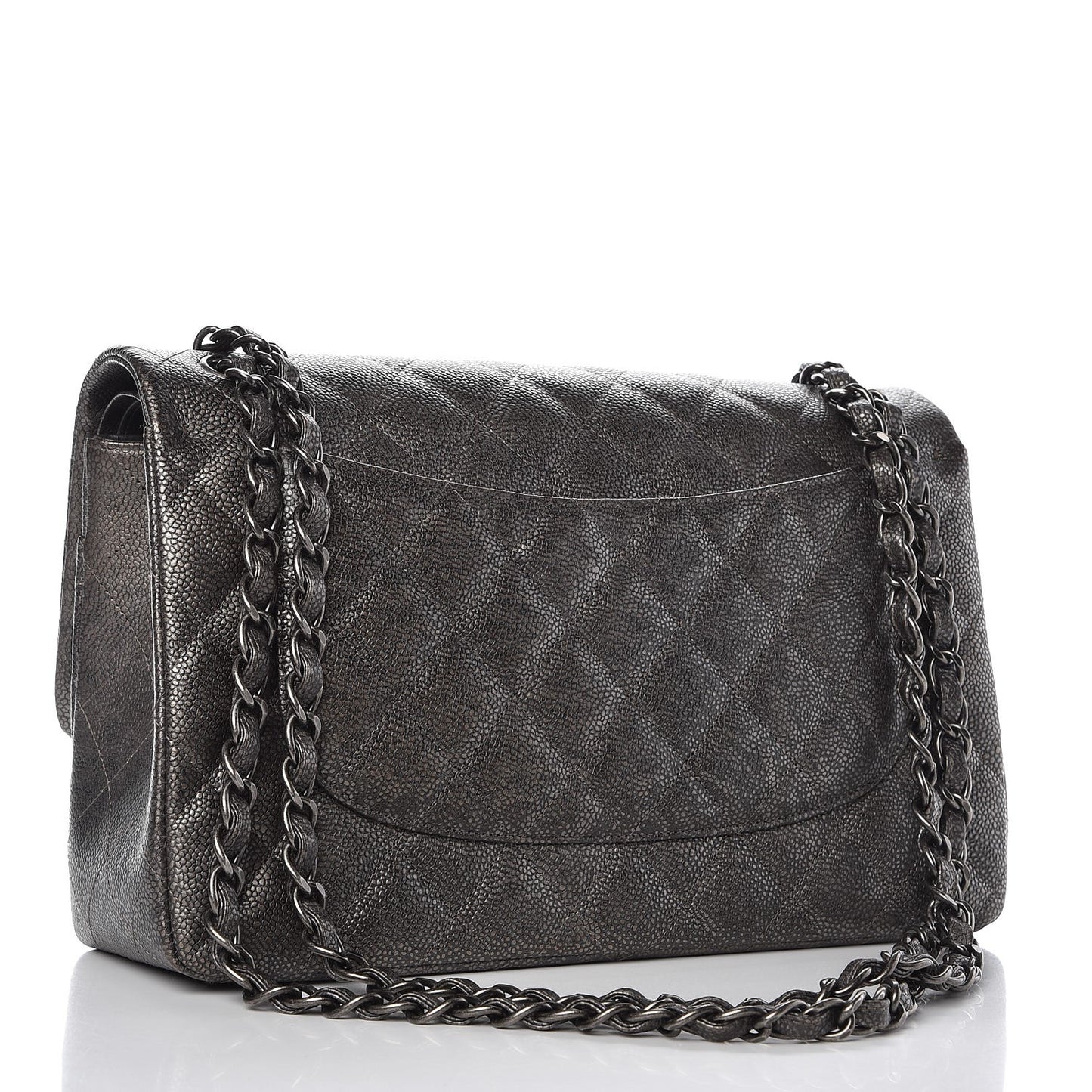 Metallic Caviar Quilted Jumbo Double Flap Dark Silver