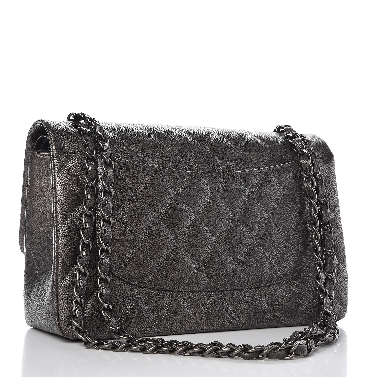 Chanel Metallic Caviar Quilted Jumbo Double Flap Dark Silver 4 of 10