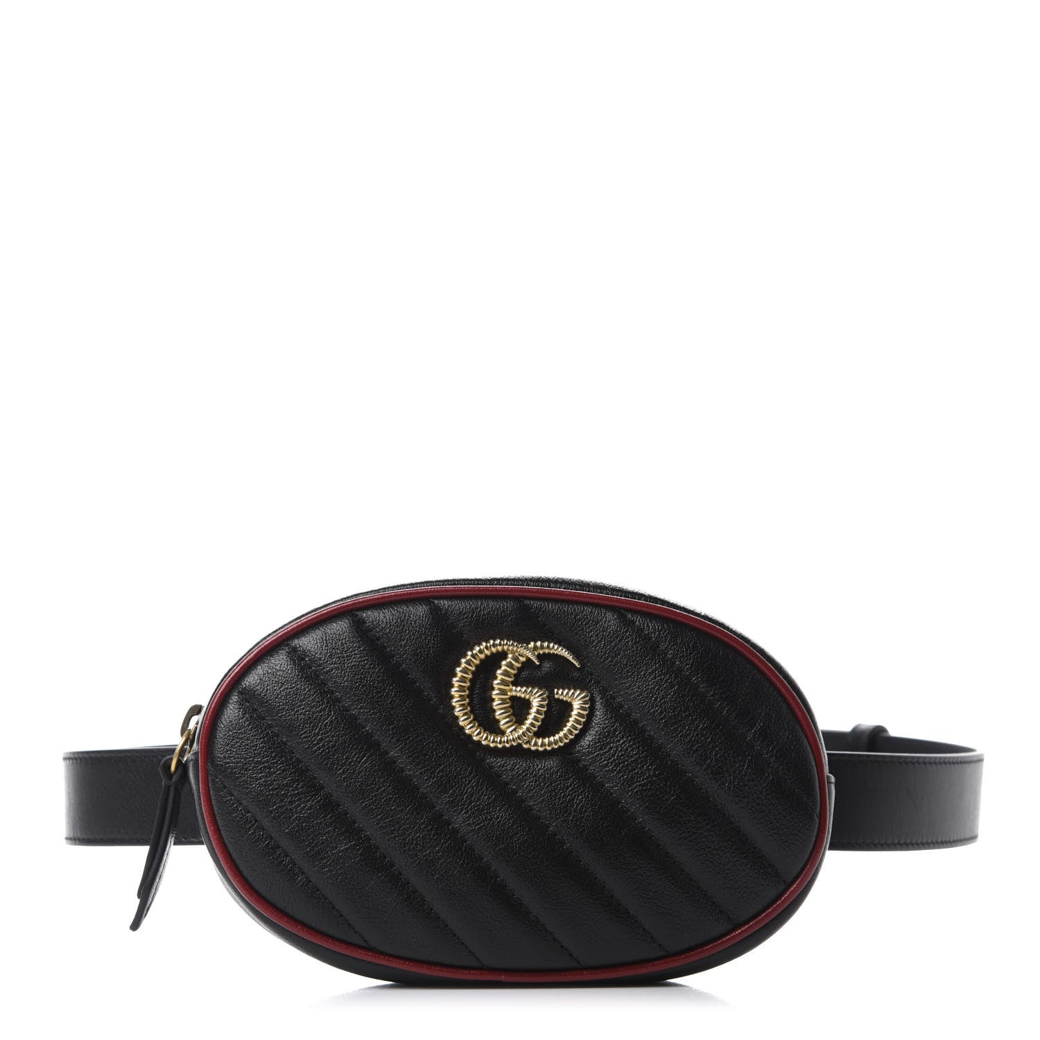 Gucci Azalea Calfskin Matelasse Diagonal Torchon GG Marmont Belt Bag 75 30 Black Romantic Cerise 1 of 11