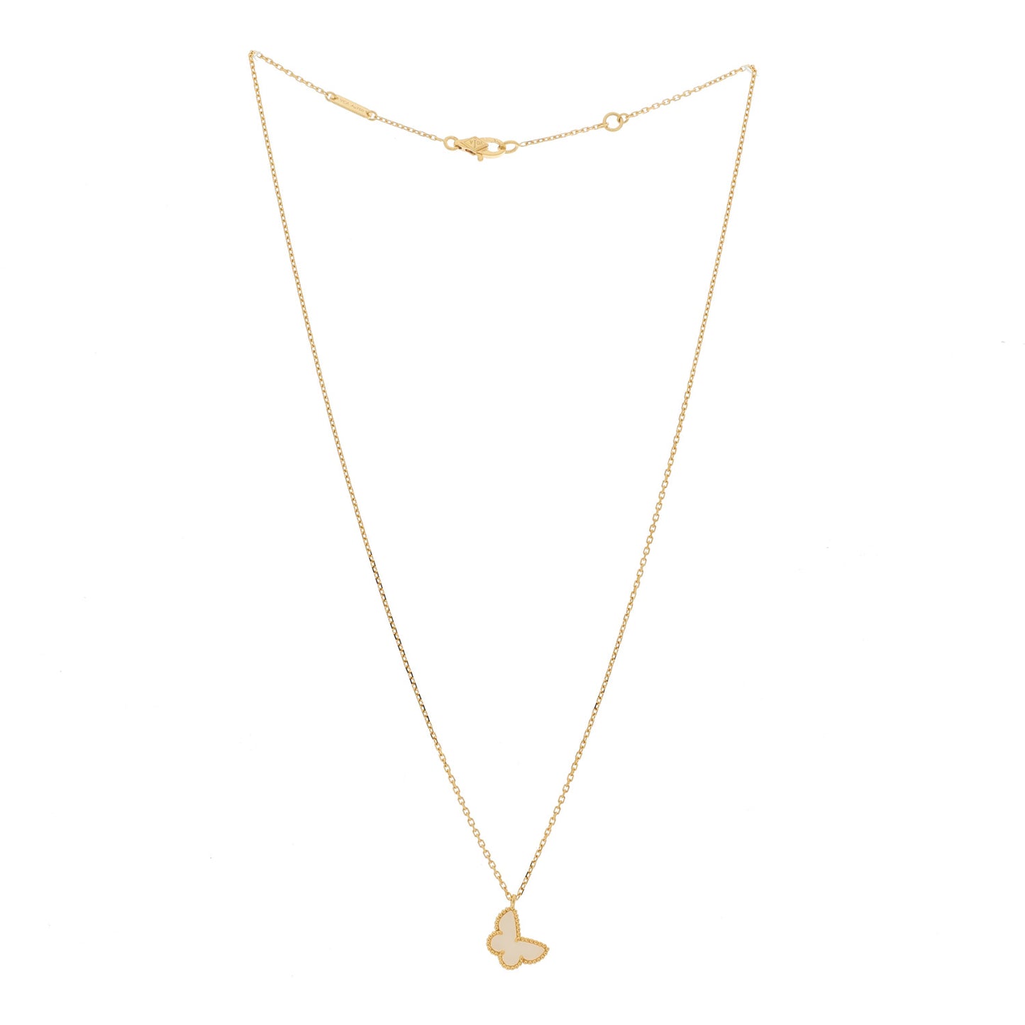 18K Yellow Gold Mother of Pearl Sweet Alhambra Butterfly Pendant Necklace