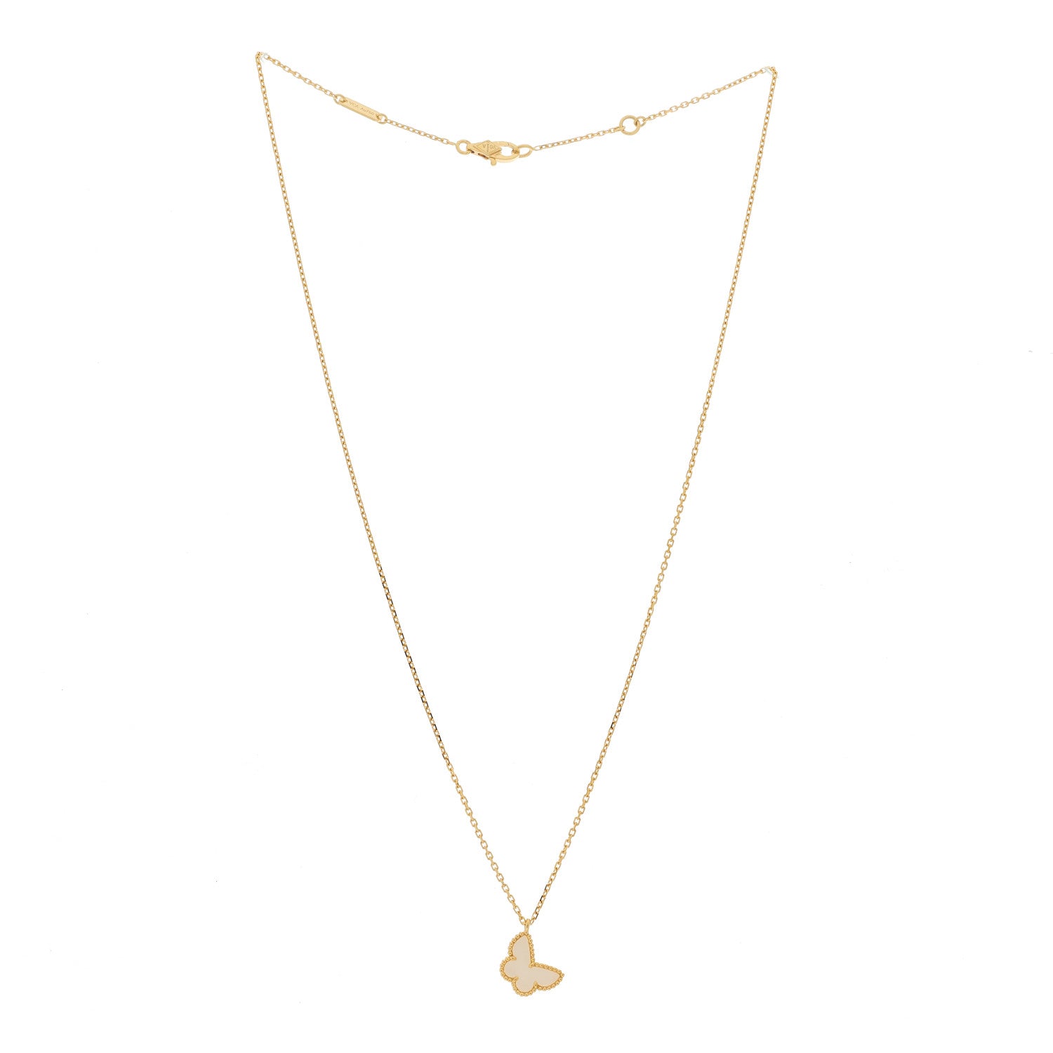 Van Cleef & Arpels 18K Yellow Gold Mother of Pearl Sweet Alhambra Butterfly Pendant Necklace 2 of 6