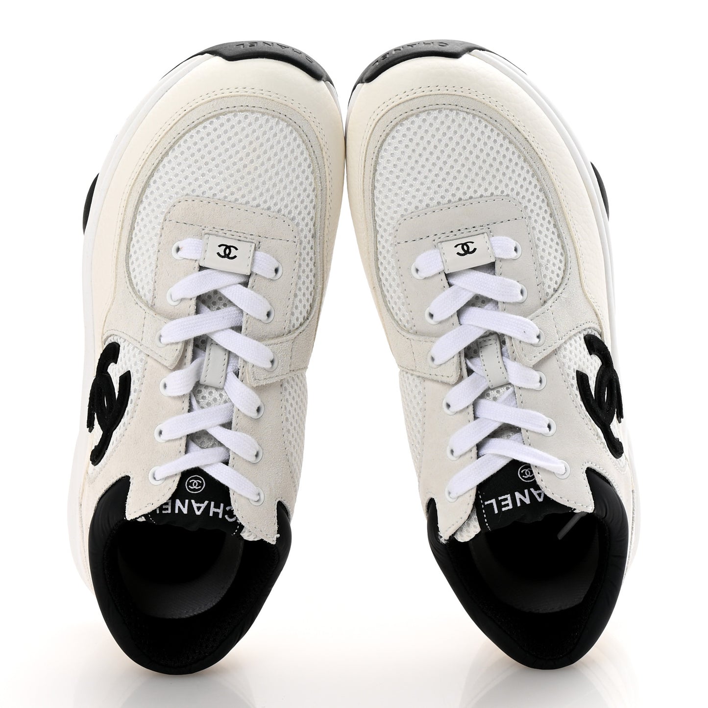 Mesh Suede Calfskin Grained Calfskin Womens CC Sneakers 37.5 White Black