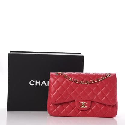 Chanel Lambskin Quilted Jumbo Double Flap Dark Pink 13 of 13