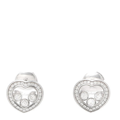 Chopard 18K White Gold Diamond 3 Floating Happy Diamonds Heart Earrings 1 of 4