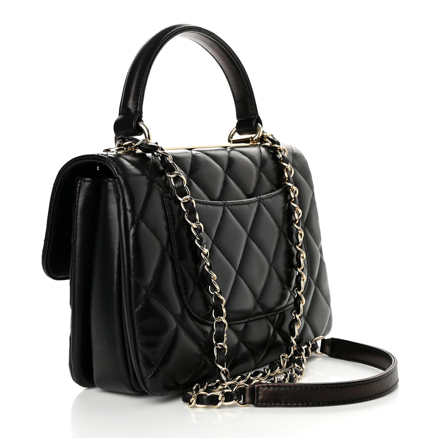 Lambskin Quilted Small Trendy CC Dual Handle Flap Bag Black