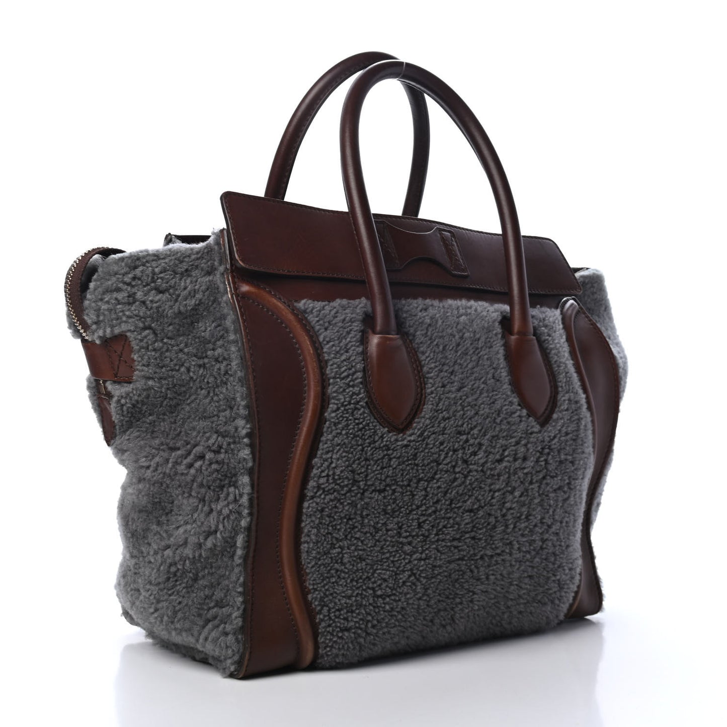 Smooth Calfskin Shearling Mini Luggage Grey