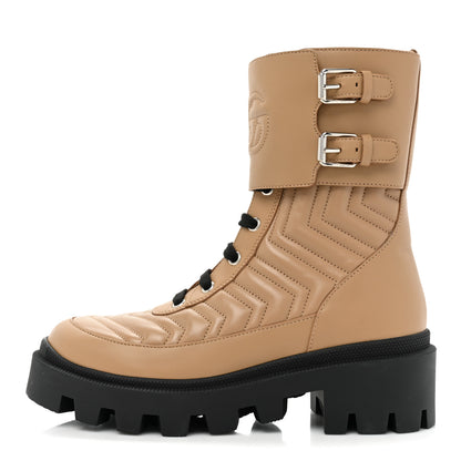 Gucci Nappa Frances GG Matelasse Platform Combat Boots 36 Natural Tan 1 of 9