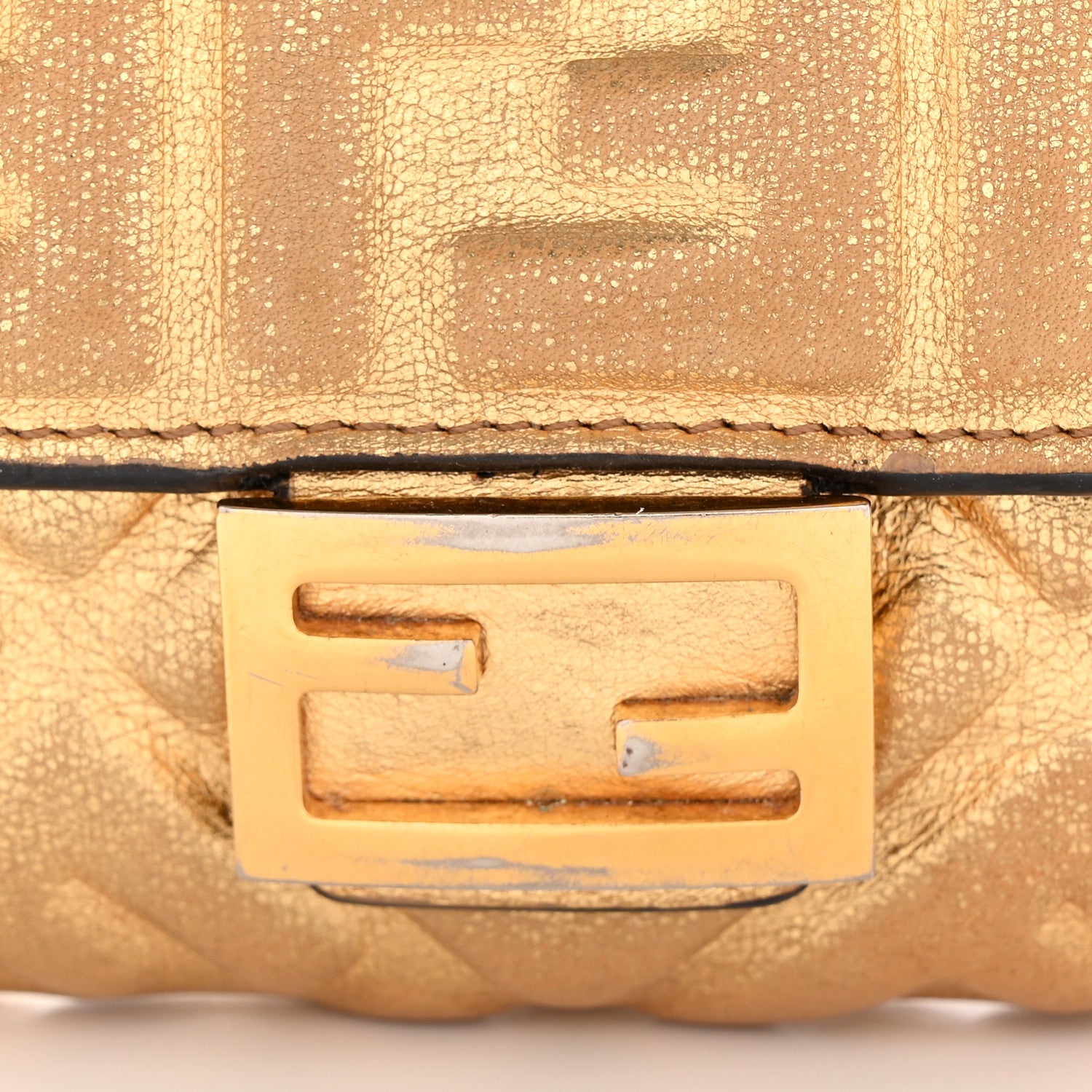 Fendi Vitello Catalan Mirror FF 1974 Embossed Medium Wallet Gold 14 of 15