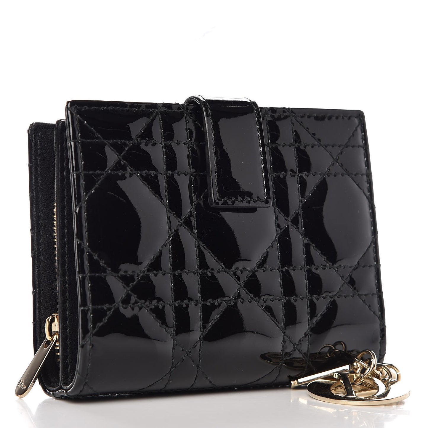 Patent Cannage Lady Dior Eden Wallet Black