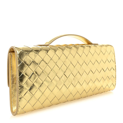 Bottega Veneta Metallic Lambskin Intrecciato Long Andiamo Top Handle Clutch Gold 3 of 6