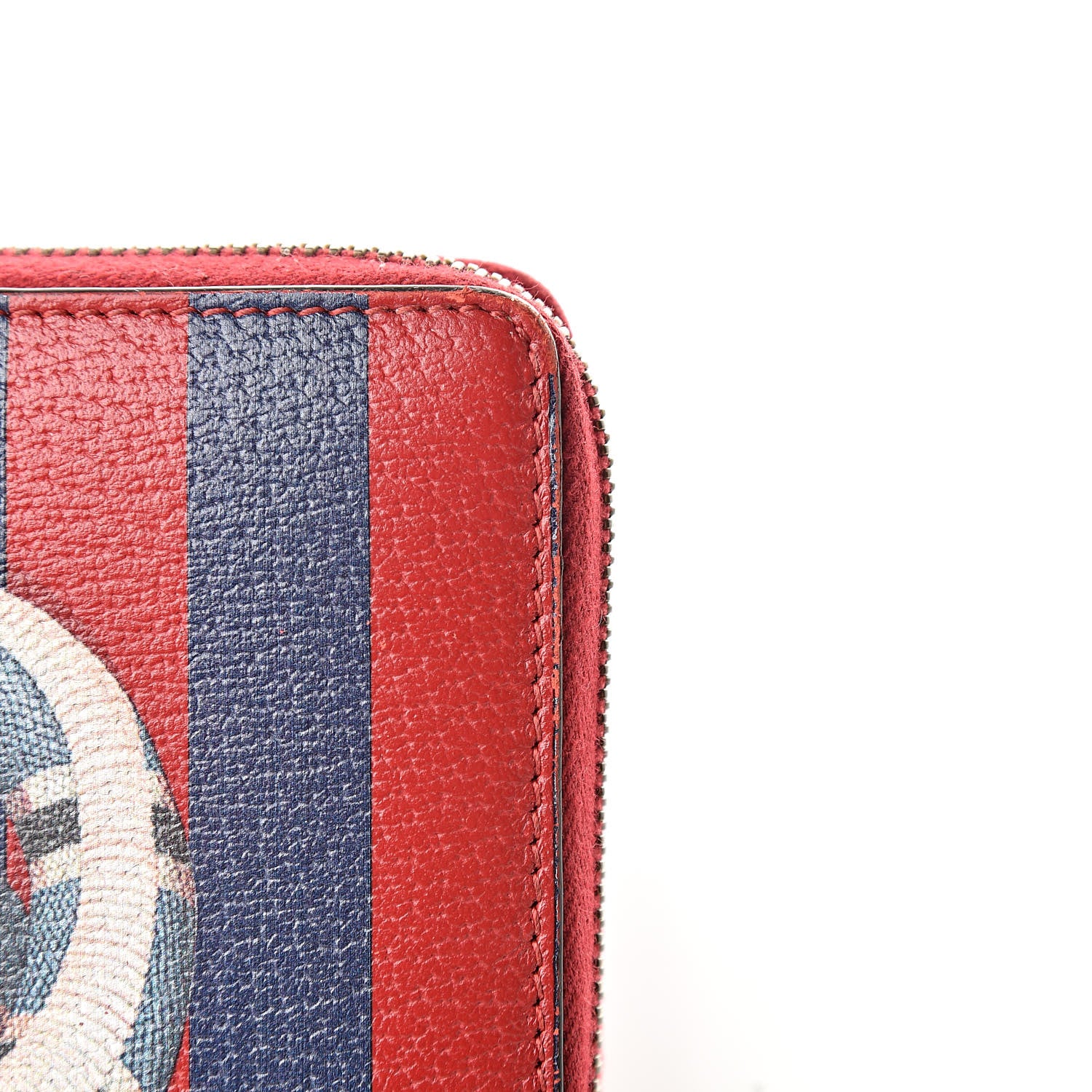 Gucci Calfskin Striped Kingsnake Zip Around Wallet Red 12 of 15