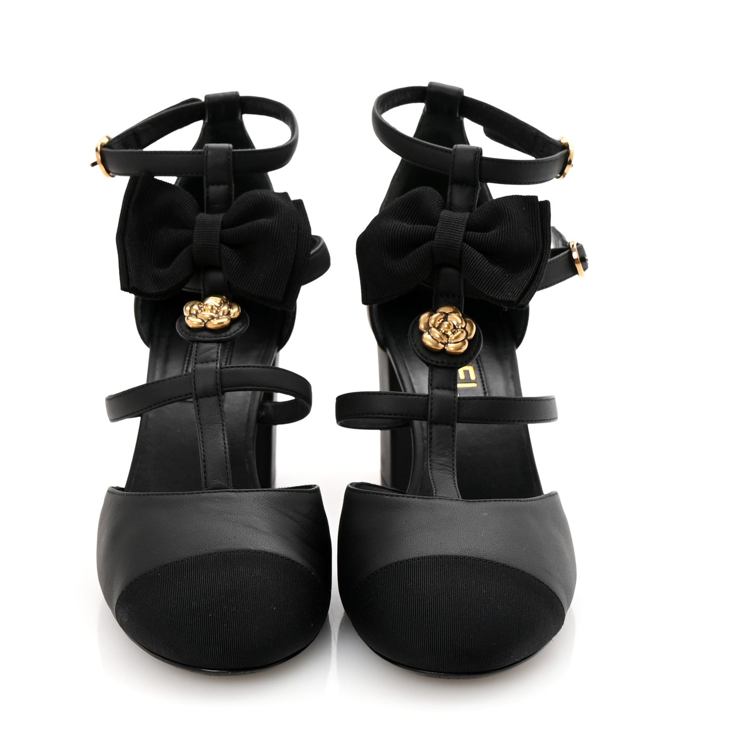 Lambskin Grosgrain Cap Toe Camellia Mary Jane Pumps 38 Black