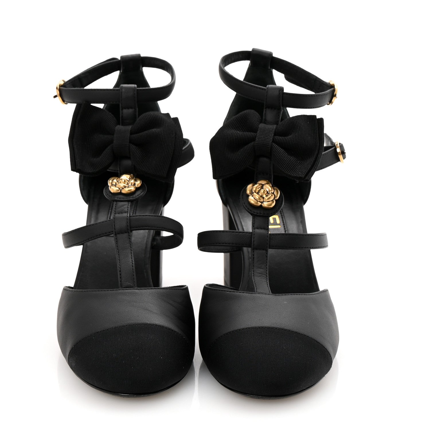 Chanel Lambskin Grosgrain Cap Toe Camellia Mary Jane Pumps 38 Black 3 of 11