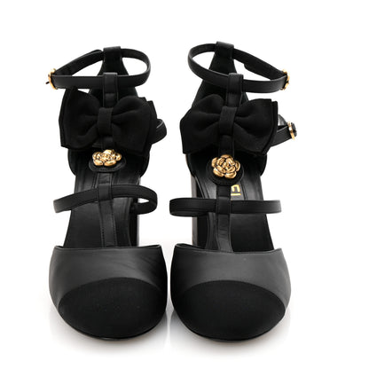 Chanel Lambskin Grosgrain Cap Toe Camellia Mary Jane Pumps 38 Black 3 of 11