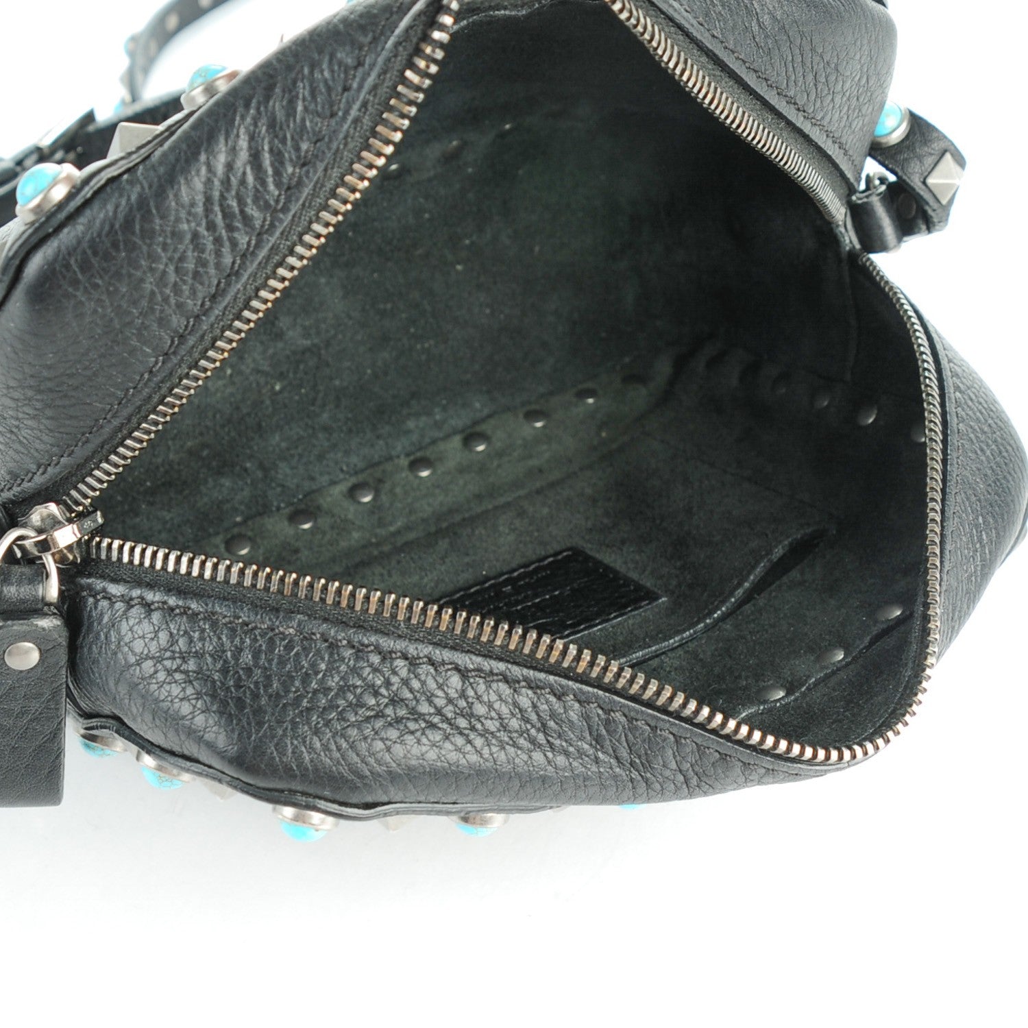 Valentino Garavani Grained Calfskin Turquoise Rockstud Rolling Camera Crossbody Bag Black 5 of 7